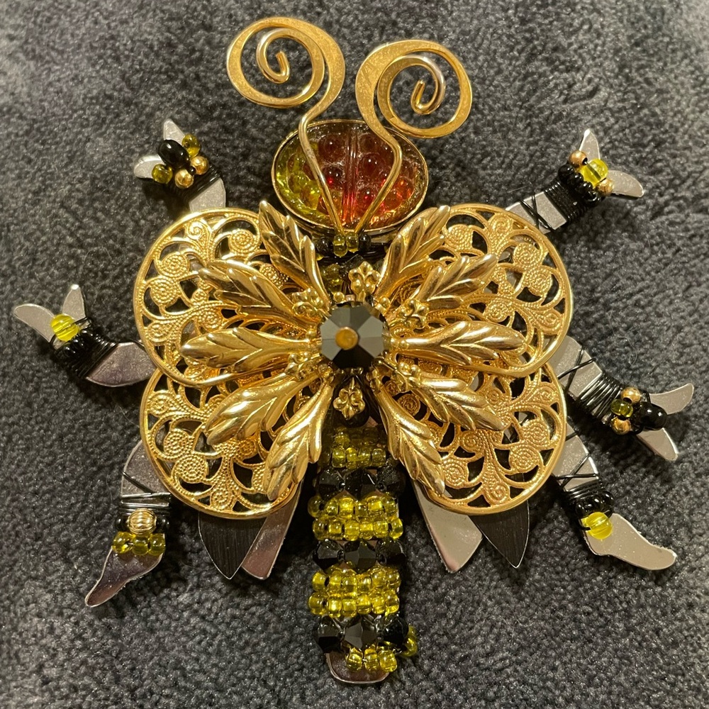 Liztech Butterfly Bug Brooch Pin Signed Mixed Metal Layered 1996 RARE